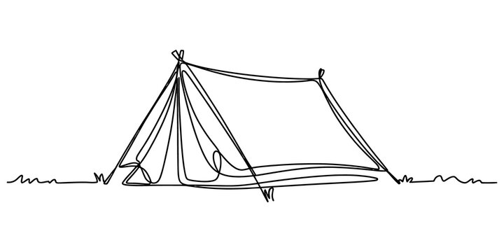 Simple line drawing of a camping tent in the outdoor wilderness isolated on transparent background