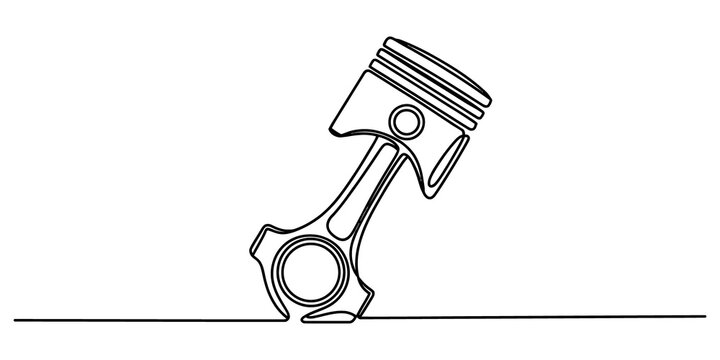 Continuous single line drawing of a car engine piston isolated on transparent background