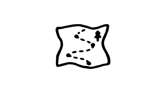 Treasure Map For Navigation And Adventure Planning Doodle Animation. Pirate Map And Route Discovery. 4K Video Loopable Overlay Element. Hand-Drawn Animated Icon With Alpha Channel.