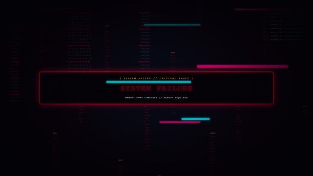Digital glitch aesthetic background featuring a system error warning with static visual interference and data corruption elements for modern interface design or cybersecurity motion graphics projects