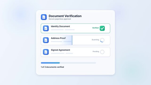 Document verification and approval process for digital paperwork compliance contract validation and secure business authentication animation