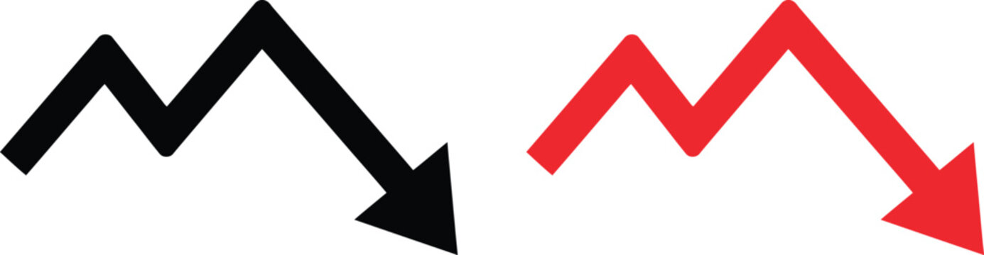 Black and red zigzag arrows pointing down indicating financial decline or loss