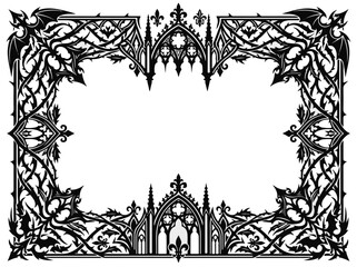 Gothic Ornamental Frame with Thorns and Fleur De Lis Accents on Transparent Background © Bayani