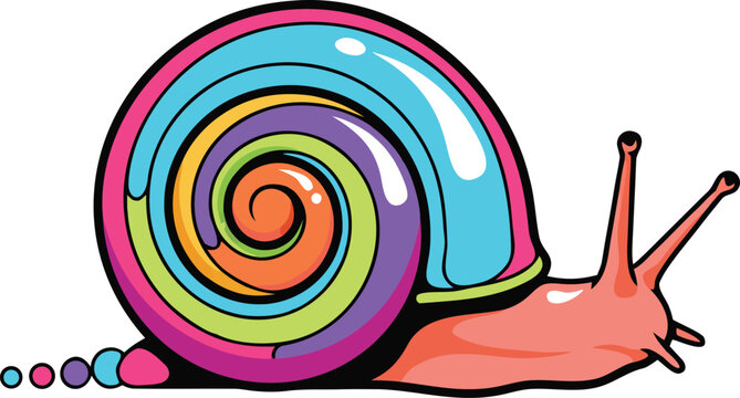 Colorful Spiral Snail Vector Illustration with Vibrant Shell, Cute Cartoon Animal Design
