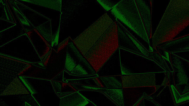Abstract geometric pattern with dark green and red triangular facets