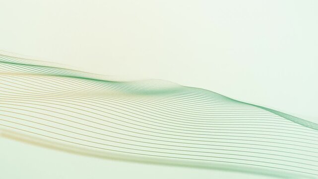 three vertical panels showing green and yellow curved lines on a light background, wavy parallel lines flowing across a white space