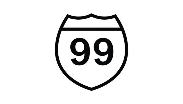 Classic highway shield sign displaying the number 99, representing a specific route, travel, and road navigation.