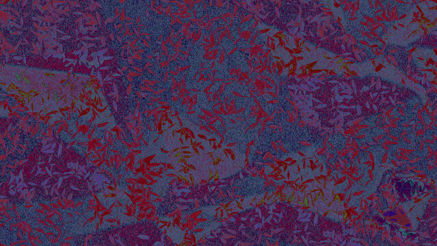 Silhouette of the number five in a textured purple and red mosaic pattern