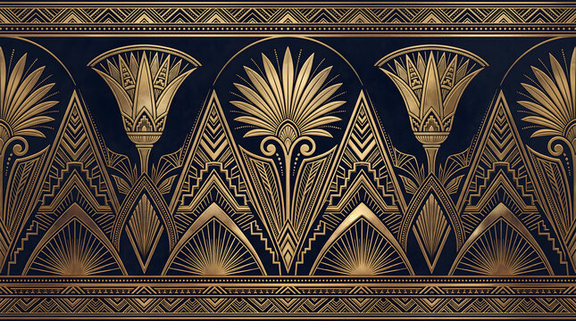  Art Deco palmette lotus band gold navy pattern