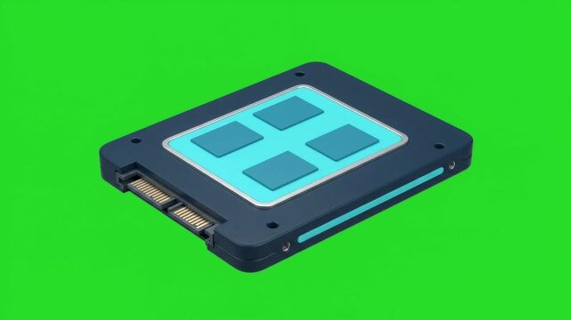 3D Cartoon Solid State Drive SSD Animation on Green Screen