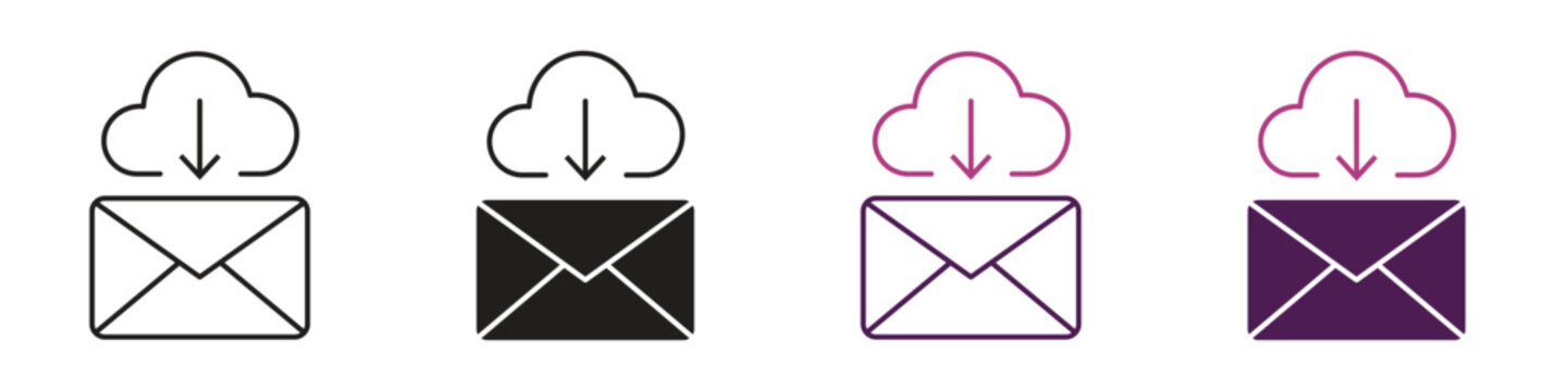 Email Download from Cloud Icon Set. Cloud Storage, Email Transfer, File Download and Digital Communication Symbols. Vector Illustration.