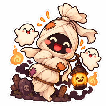 pocong indonesian horror ghost halloween illustration