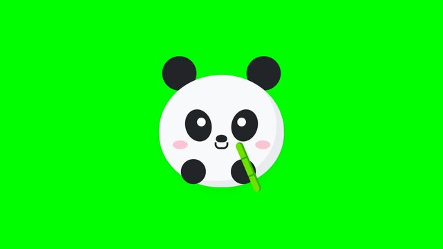Cute cartoon panda faces with bamboo on green screen background