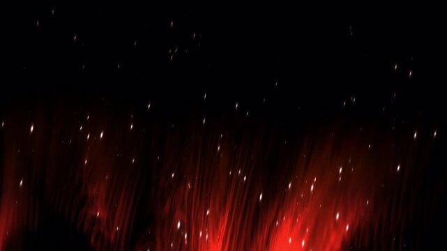 Deep red flames with glowing white particles rising