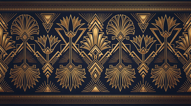  Art Deco palmette lotus band gold navy pattern