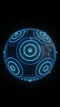 Digital Communication Waves on Global Network - The video depicts a dark globe with luminous blue rings radiating from multiple nodes.