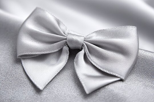 Elegant Silver Satin Bow Detail on a Textured Surface