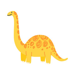 Cute yellow long neck dinosaur with orange spots. Brontosaurus cartoon vector © Anastasiia
