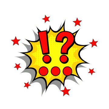 Comic book style speech bubble with exclamation and question isolated on white background