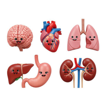 Cute cartoon human body organs set isolated on white background