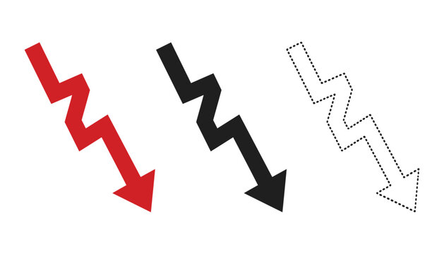 Set of three zigzag down arrows representing decrease and decline