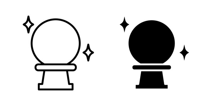Crystal ball icon depicting a polished glass sphere used for fortune telling and divination, ideal for mystical illustrations, astrology graphics, magic themes, and fantasy designs.