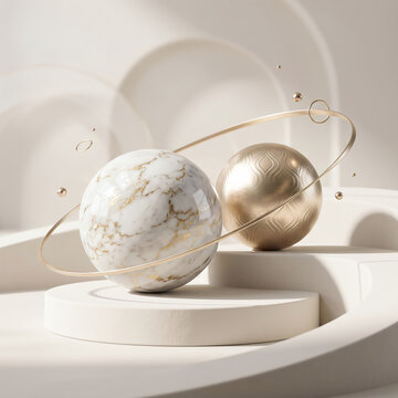 Collection of glossy glass spheres with various business and technology icons, representing digital innovation and data management