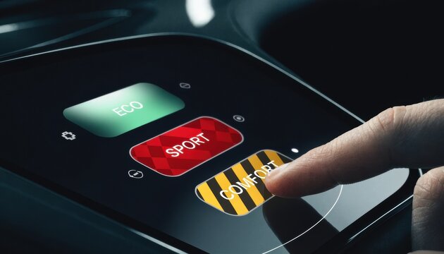 Human finger pressing a "comfort" mode button on a digital interface