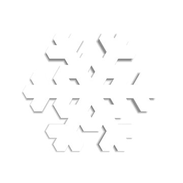 This design features a white snowflake icon with a geometrical silhouette and dropped shadow. It is suitable for winter themes, decorations, or other creative projects. Simplicity is key in this