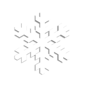This design features a white snowflake icon with a geometrical silhouette and dropped shadow. It is suitable for winter themes, decorations, or other creative projects. Simplicity is key in this