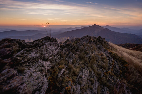 Połonina Caryńska at autumn sunrise in Bieszczady
