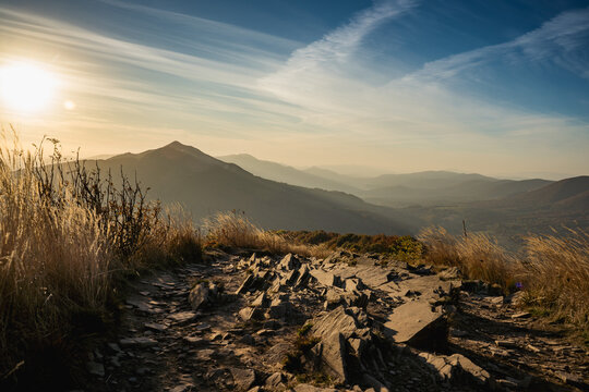 Połonina Caryńska at autumn sunrise in Bieszczady
