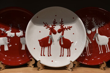 New Year's plate with reindeer © Viktoriia Pletska