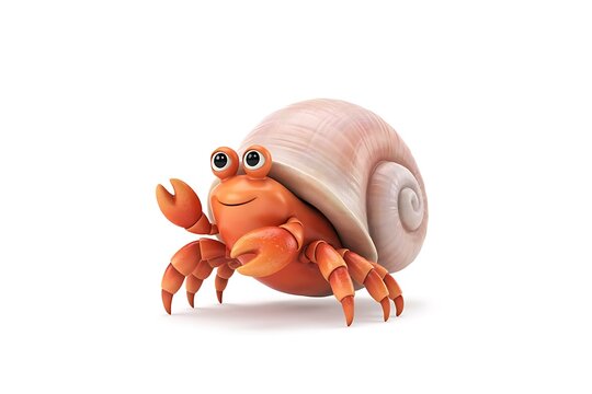 Cute cartoon crab with a snail shell character smiling