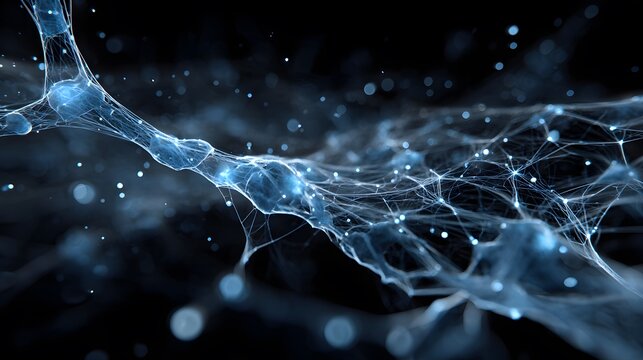 Intricate blue neural network of luminous connections spanning a dark digital space