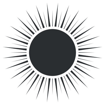 This vector illustration features a black sun icon with sleek rays extending outward. Ideal for summer themes, weather symbols, or energy graphics in various designs.
