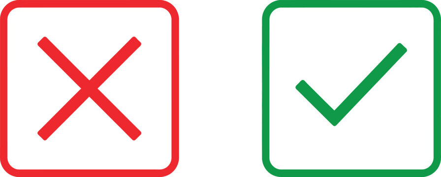 Red cross mark and green check mark icons in rounded square frames for task validation