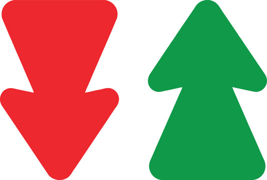 Red down arrow and green up arrow icons representing opposite directions or financial trends
