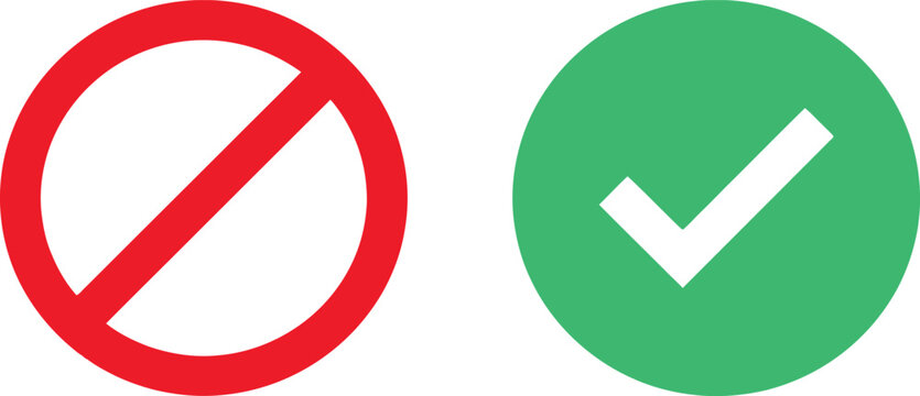 Red forbidden sign and green check mark icon set for web design and user interface graphics