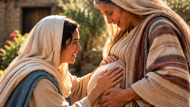 The babe leaped in Elizabeth's womb and she was filled with the Holy Ghost. Bible story.