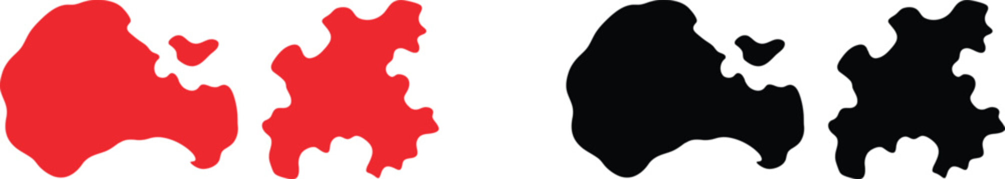Set of four abstract organic shapes in red and black colors