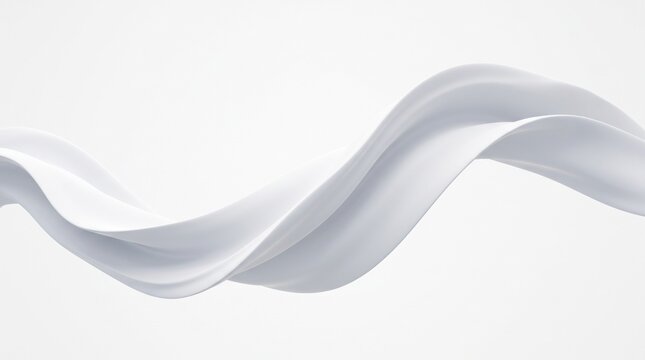Elegant flowing white fabric creating a dynamic wave shape against a light gray background with soft shadows