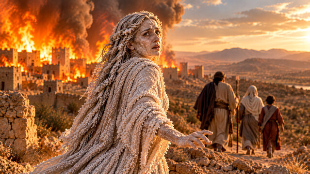 Lot's wife looked back and became a pillar of salt. Bible story.