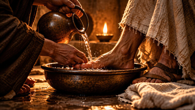 Jesus washing the feet of his disciples.