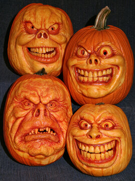 Devilish Halloween pumpkins with spooky faces