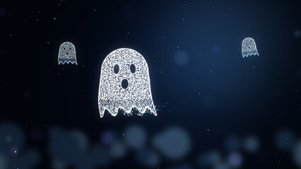 Surprised white ghost of sparkles drifts across a blue night sky © francescosgura