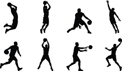 Basketball Player Silhouettes Collection Featuring Dunking Shooting Dribbling Passing and Jumping Action Poses © MDShohel