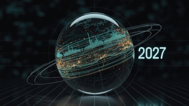 Abstract financial trading chart with year 2027