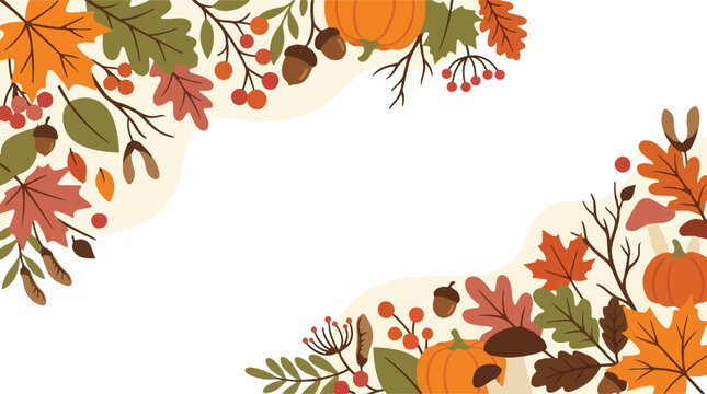Decorative autumn botanical illustration featuring colorful seasonal leaves and floral elements for fall themed graphic design projects