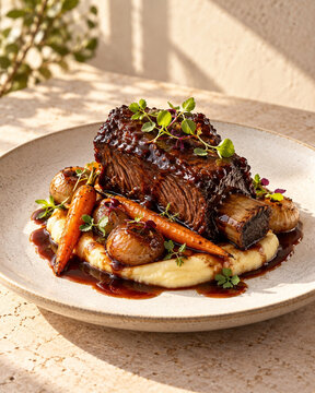 Slow braised beef short rib with red wine glaze